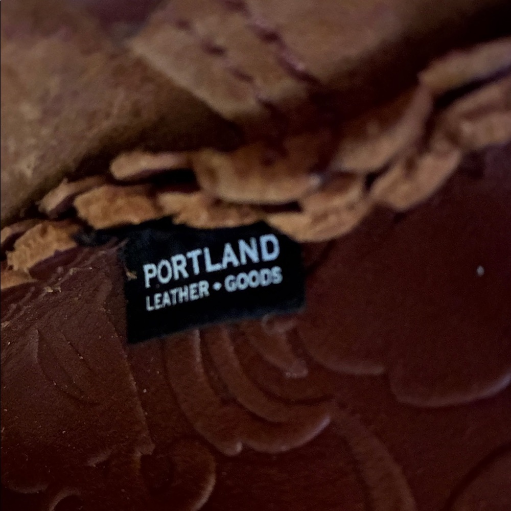 Portland Leather Round Tooled Crossbody Bag in Cognac Brown - Picture 5 of 9